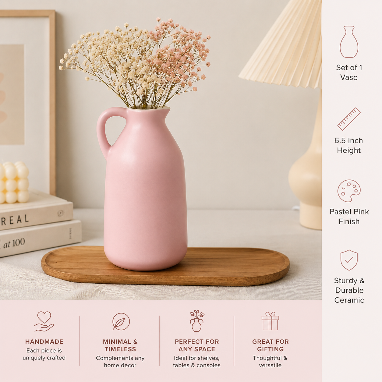 Kettle Pastel Pink Flower Vase 6.5 inch