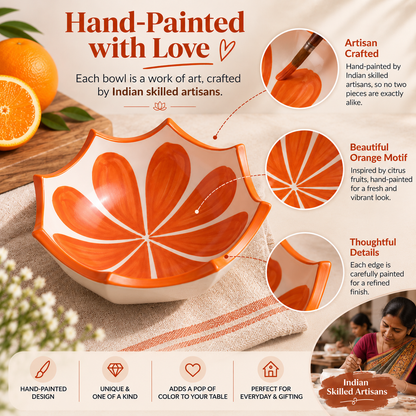 Ceramic Umbrella Shaped Snack Bowl (350ml) – Orange Design Salad & Maggi Serving Bowl