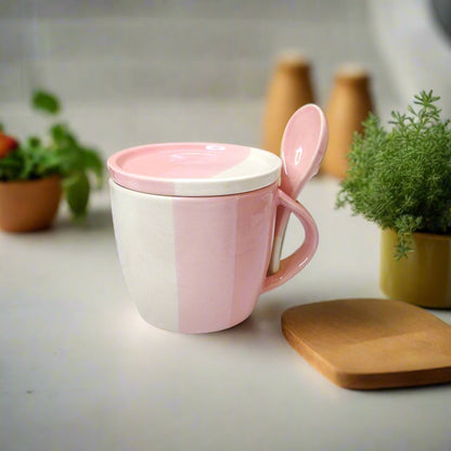 Candy Floss Mug with Lid & Spoon