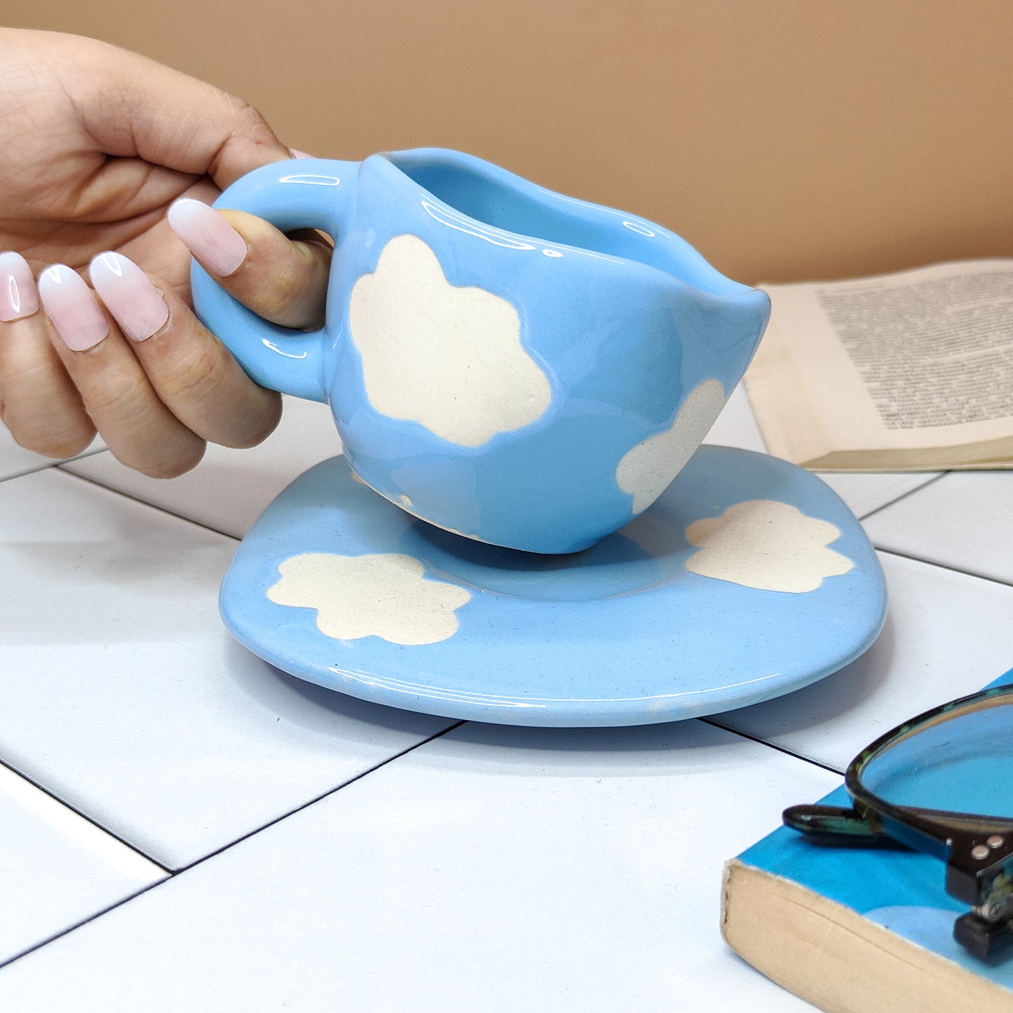 Cloudy Sky Cup with Saucer