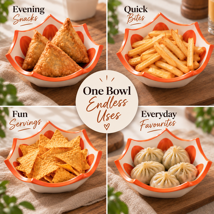 Ceramic Umbrella Shaped Snack Bowl (350ml) – Orange Design Salad & Maggi Serving Bowl