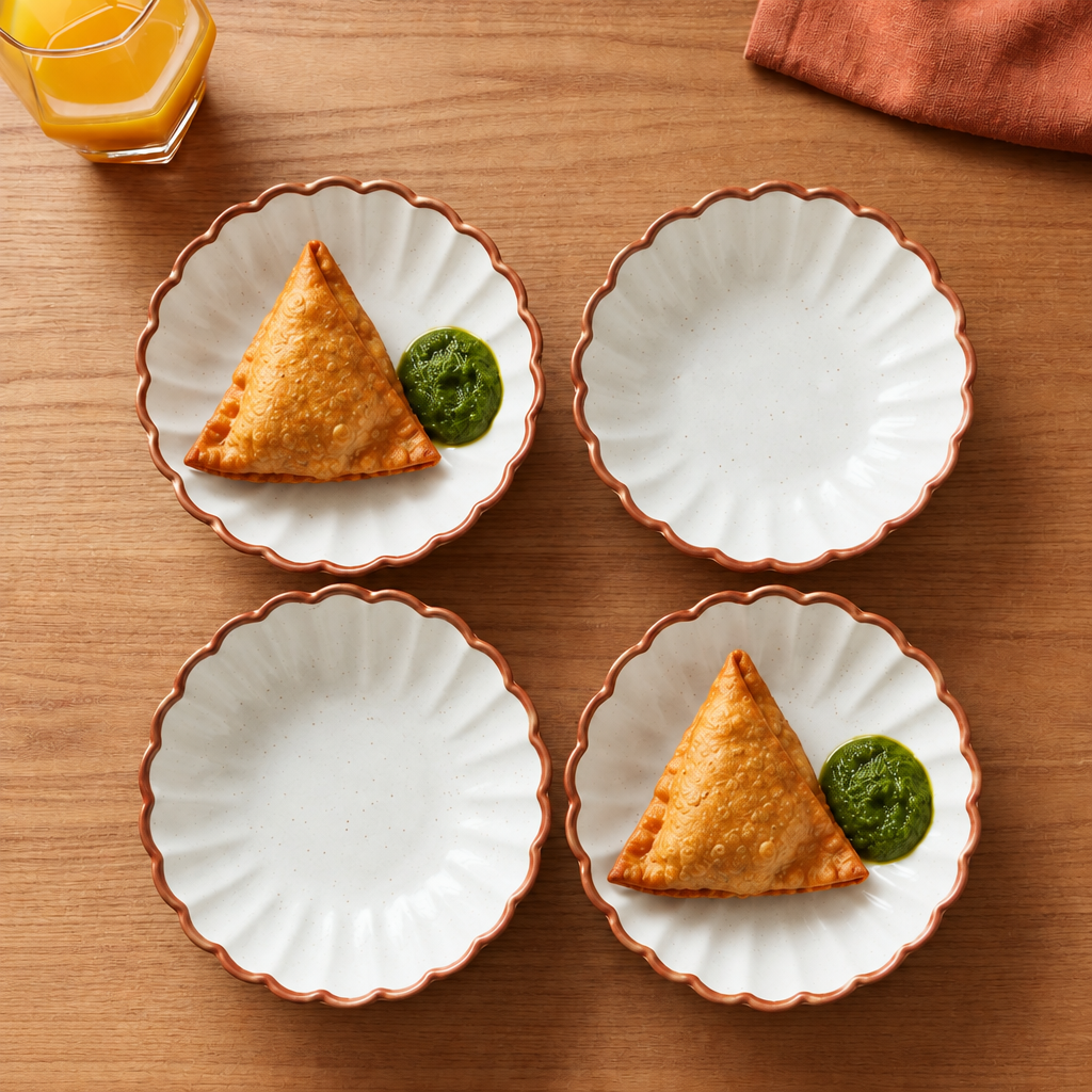 Ceramic Dessert Plates Set of 4 (5.5 Inch) | White Petal Design Small Plate for Snacks & Serving