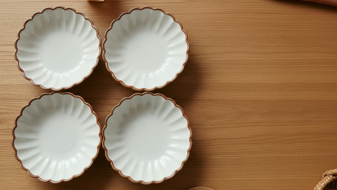 White Petal Ceramic Snacks Plates Set of 4 (5.5 Inch Each)