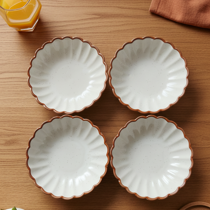 White Petal Ceramic Snacks Plates Set of 4 (5.5 Inch Each)