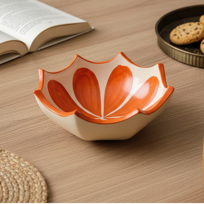 Ceramic Umbrella Shaped Snack Bowl (350ml) – Orange Design Noodle & Maggi Serving Bowl