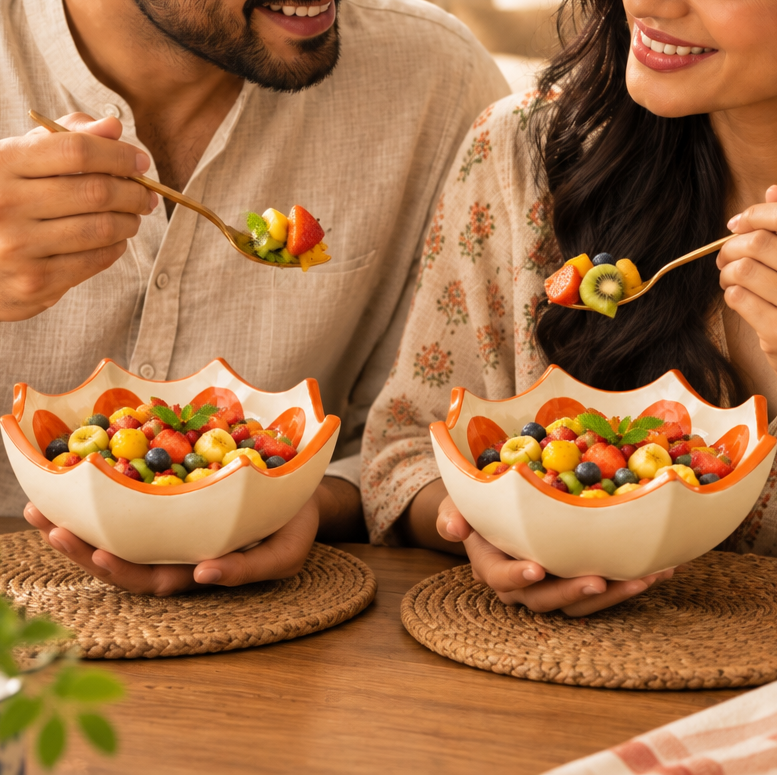 Ceramic Umbrella Shaped Snack Bowl (350ml) – Orange Design Salad & Maggi Serving Bowl