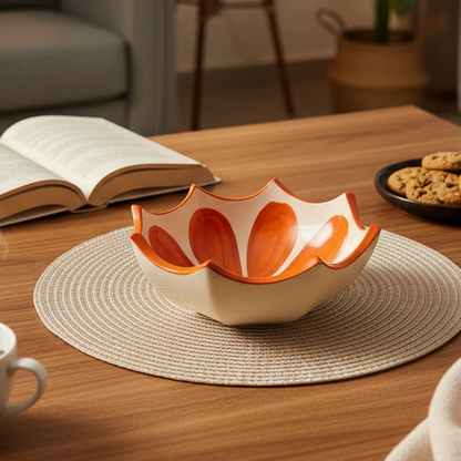 Ceramic Umbrella Shaped Snack Bowl (350ml) – Orange Design Noodle & Maggi Serving Bowl