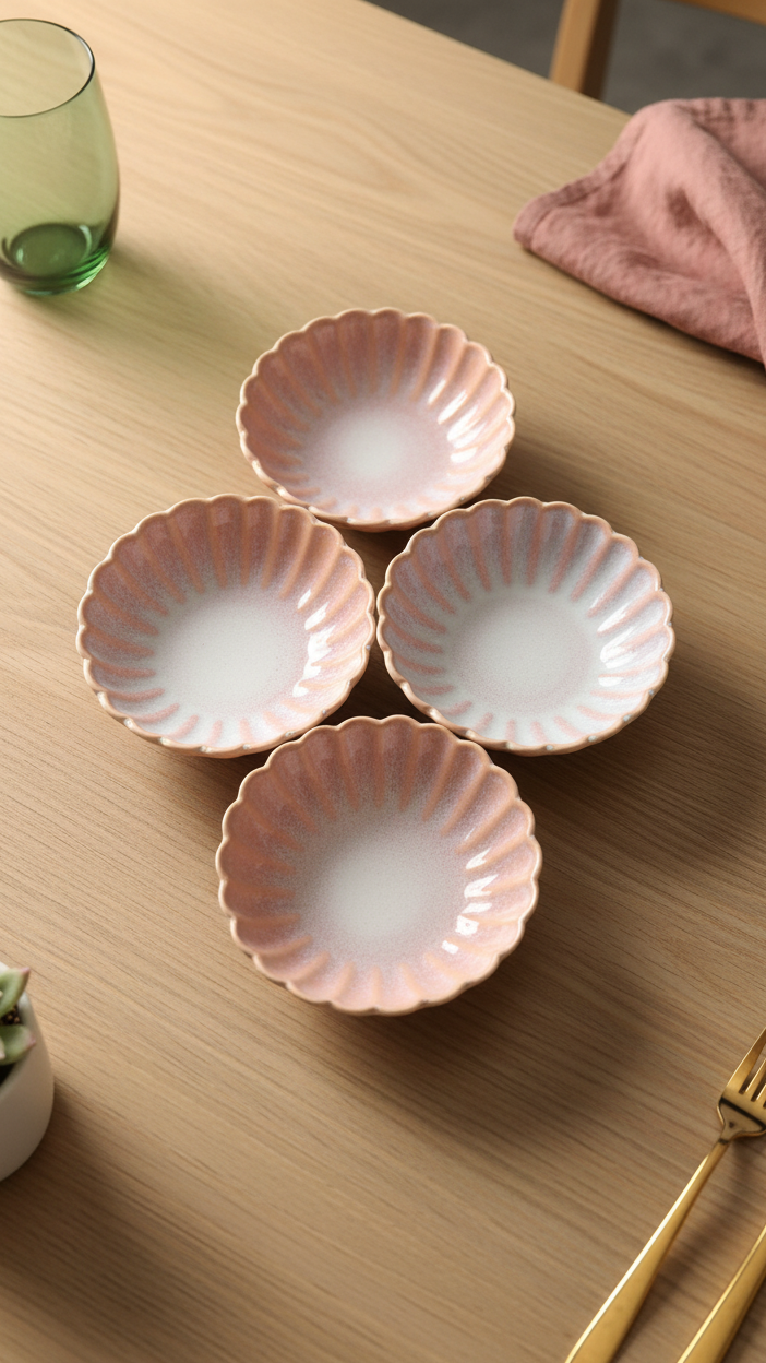 Pink Petal Ceramic Snacks Plates Set of 4 (5.5 Inch Each)