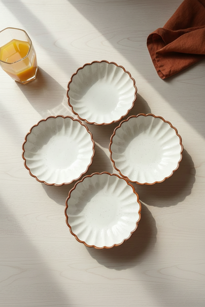 White Petal Ceramic Snacks Plates Set of 4 (5.5 Inch Each)