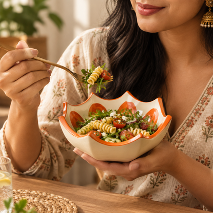 Ceramic Umbrella Shaped Snack Bowl (350ml) – Orange Design Salad & Maggi Serving Bowl