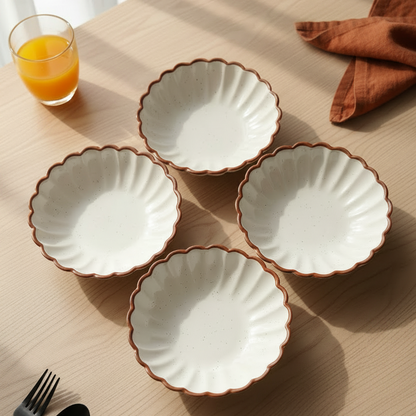 White Petal Ceramic Snacks Plates Set of 4 (5.5 Inch Each)