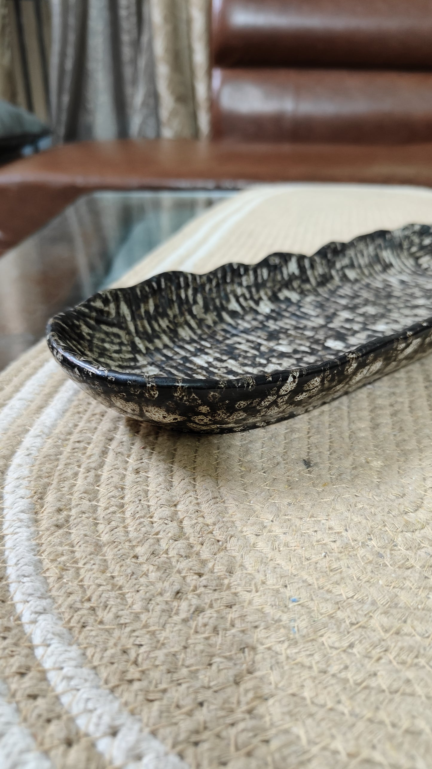 Stoneware Serving Platter 12 Inch | Ceramic Long Plate for Snacks & Starters