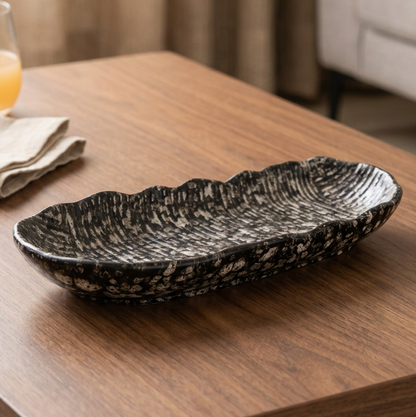 Stoneware Serving Platter 12 Inch | Ceramic Long Plate for Snacks & Starters