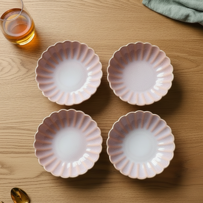 Pink Petal Ceramic Snacks Plates Set of 4 (5.5 Inch Each)