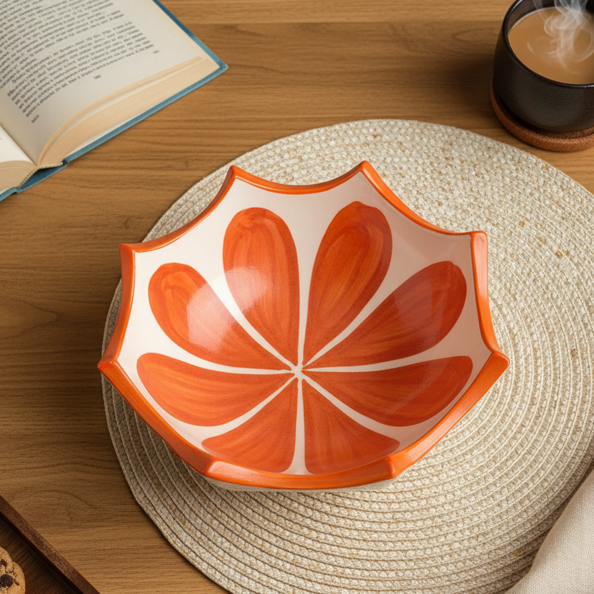 Ceramic Umbrella Shaped Snack Bowl (350ml) – Orange Design Noodle & Maggi Serving Bowl