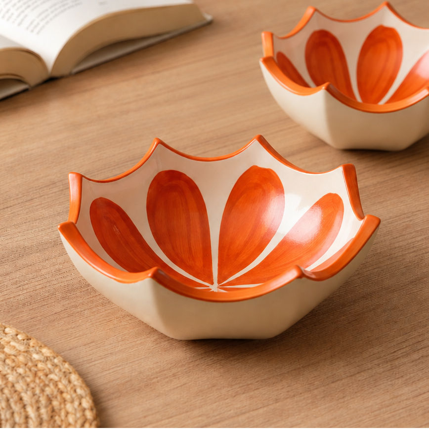 Ceramic Umbrella Shaped Snack Bowl (350ml) – Orange Design Salad & Maggi Serving Bowl