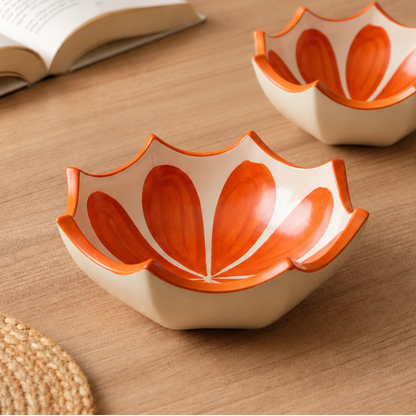 Ceramic Umbrella Shaped Snack Bowl (350ml) – Orange Design Salad & Maggi Serving Bowl