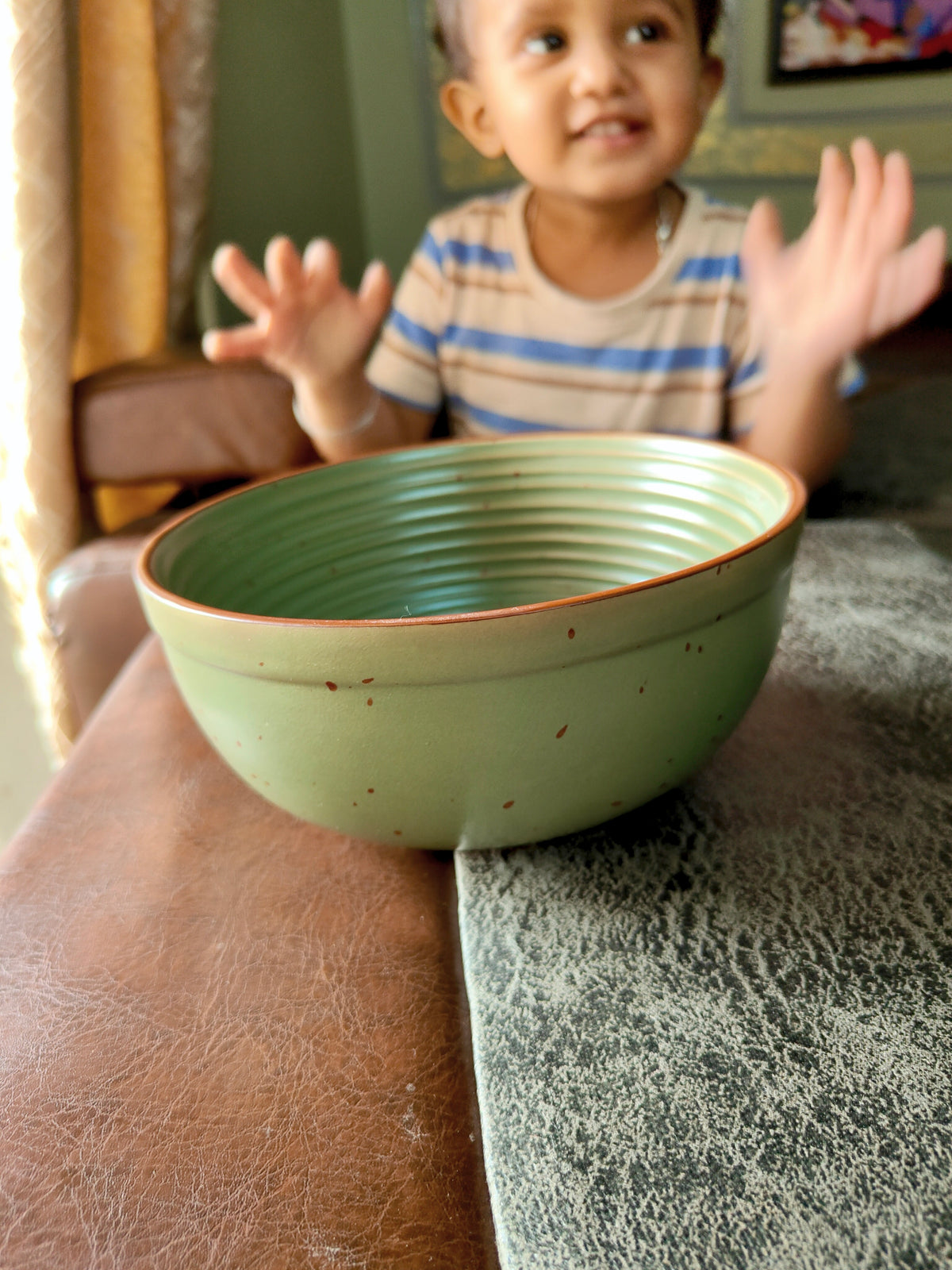 Sage Green Ribbed Ceramic Serving Bowl (800ml) | Snack, Salad & Pasta Bowl