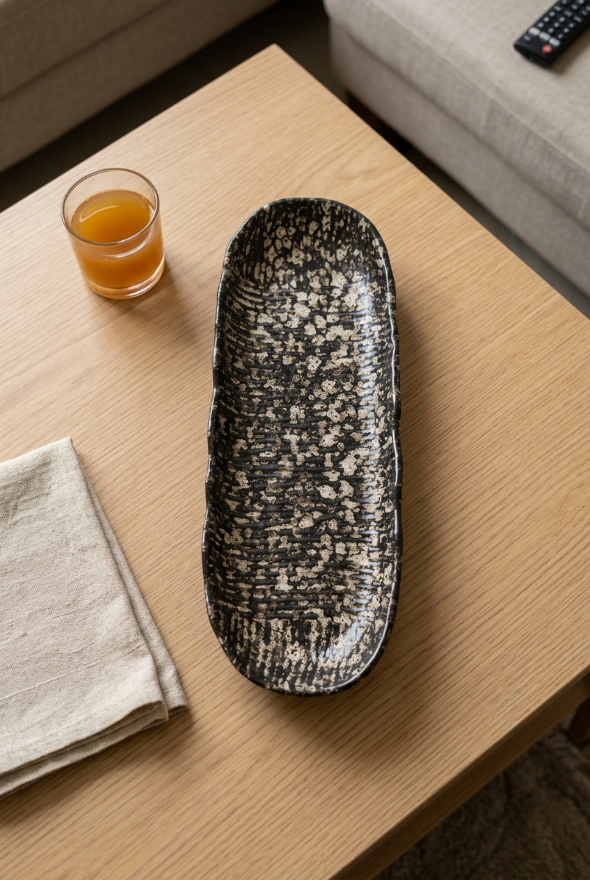 Stoneware Serving Platter 12 Inch | Ceramic Long Plate for Snacks & Starters