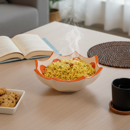 Ceramic Umbrella Shaped Snack Bowl (350ml) – Orange Design Noodle & Maggi Serving Bowl