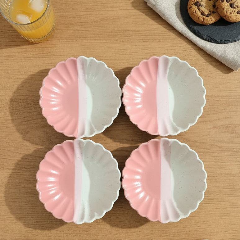 Ceramic Snack Plates Set of 4 (5.5 Inch) | PInk Petal Design Small Plate for Snacks & Serving