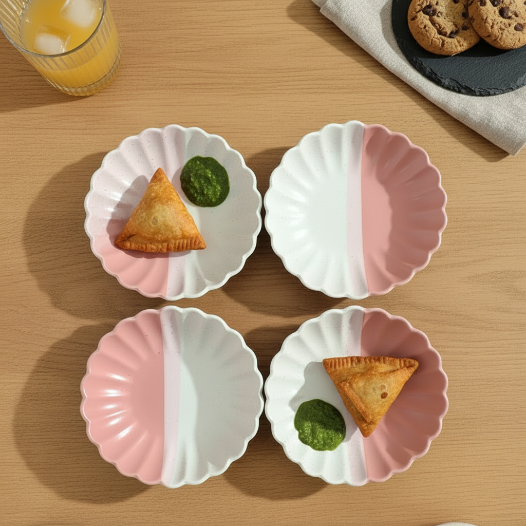 Ceramic Snack Plates Set of 4 (5.5 Inch) | PInk Petal Design Small Plate for Snacks & Serving